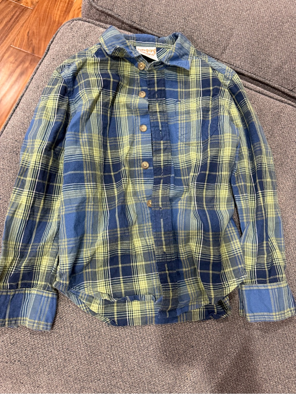 jumping beans Navy and Lime Plaid Long-Sleeve Button-Down Shirt